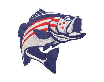 USA Bass Fish Embroidery Design
