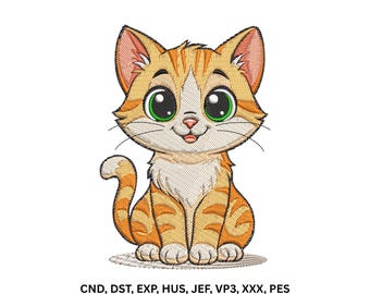 Orange Tabby Kitten Machine Embroidery Design, Cartoon Cat Digital Pattern