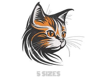Cat Embroidery Design for Sweatshirts & T-Shirts | Kitty Digital Embroidery Pattern | 5 Sizes | Instant Download