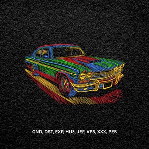 Colorful Classic Muscle Car Machine Embroidery Design, Vintage Auto Digital Pattern