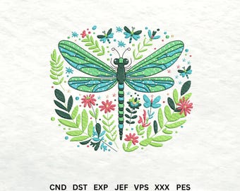 Floral Dragonfly Embroidery Design – Machine Embroidery File | Digital Download