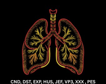 Neon Lungs Anatomy Machine Embroidery Design Medical Line Art Digital Pattern
