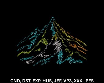 Neon Mountain Machine Embroidery Design Colorful Abstract Line Art Digital Pattern