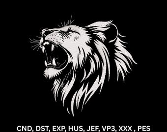 Roaring White Lion Head Machine Embroidery Design Wild Animal Silhouette Digital Pattern