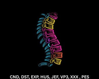 Neon Colorful Spine Anatomy Machine Embroidery Design Medical Human Vertebrae Line Art Digital Pattern