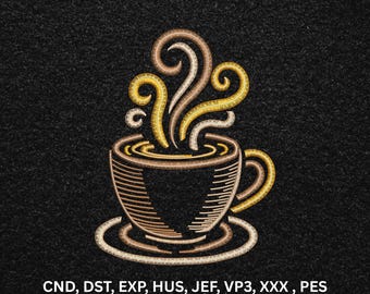 Elegante Gold Kaffeetasse Maschinenstickerei, Line Art Tasse Digitales Muster
