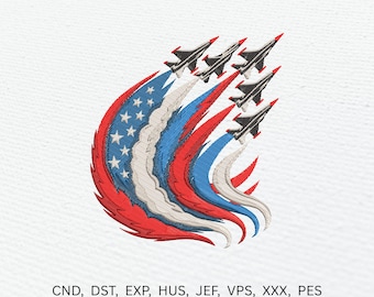 American Patriotic Jet july Flyover Machine Embroidery Design - Digital Download (PES File)