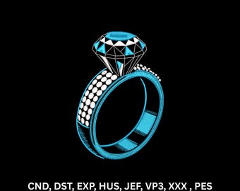 Blauer Diamant-Verlobungsring Maschinenstickerei Design Hochzeit Digitales Muster