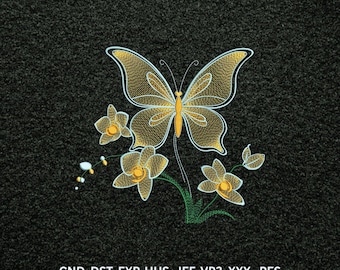Butterfly with Flower Embroidery Design | PES File | Instant Download