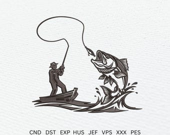 Fishing Embroidery Design, Fly Fish Machine File, Fish Pattern Instant Download