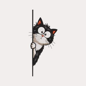Funny Peeking Black Tuxedo Cat Machine Embroidery Design Cute Pocket Kitty Digital Pattern
