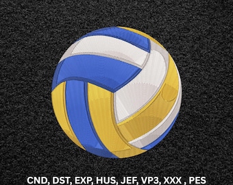 Classic Blue Yellow Volleyball Machine Embroidery Design, Sports Ball Digital Pattern