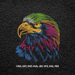Neon Colorful Eagle Head Machine Embroidery Design, Line Art Bird Digital Pattern