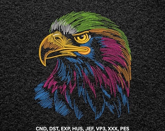 Neon Colorful Eagle Head Machine Embroidery Design, Line Art Bird Digital Pattern
