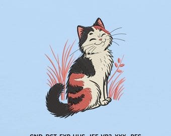 Cat Embroidery Design | Whimsical Machine Pattern (4 Sizes) (Digital Download)