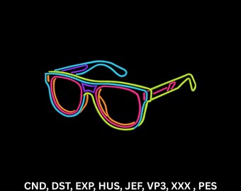 Neon Retro Sunglasses Machine Embroidery Design Colorful Glasses Line Art Digital Pattern