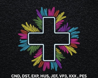 Neon Bunt Kreuz Form Maschinenstickerei Design Abstrakt Plus-Zeichen Digitales Muster