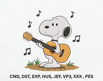 Cartoon Dog Playing Guitar Embroidery Design (Digital Download)