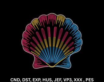Neon Colorful Seashell Machine Embroidery Design Ocean Line Art Digital Pattern