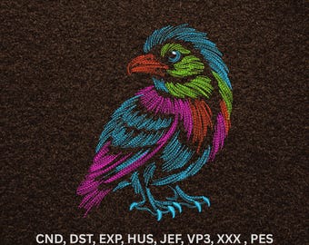 Neon Bunter Vogel Maschinenstickerei, Abstrakt Line Art Digitales Muster