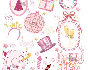 Cute New Year Png| Pink & Gold Shirt Design| Happy New Year Design| Coquette| Aesthetic| Girly New Year