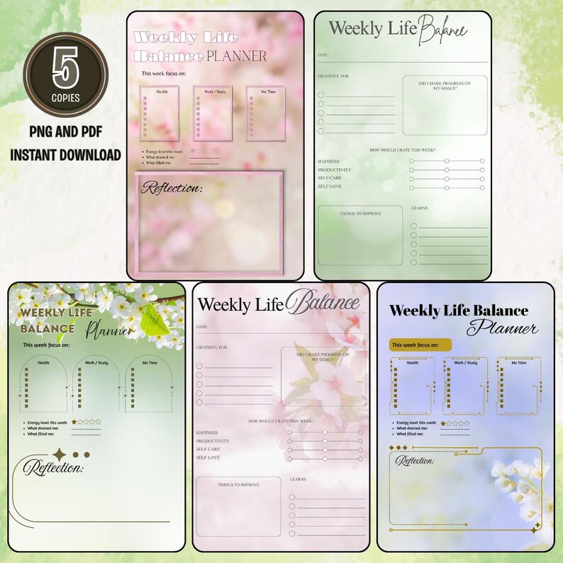 Weekly Life Balance Planner: Printable PDF - PNG - for Self Care ...