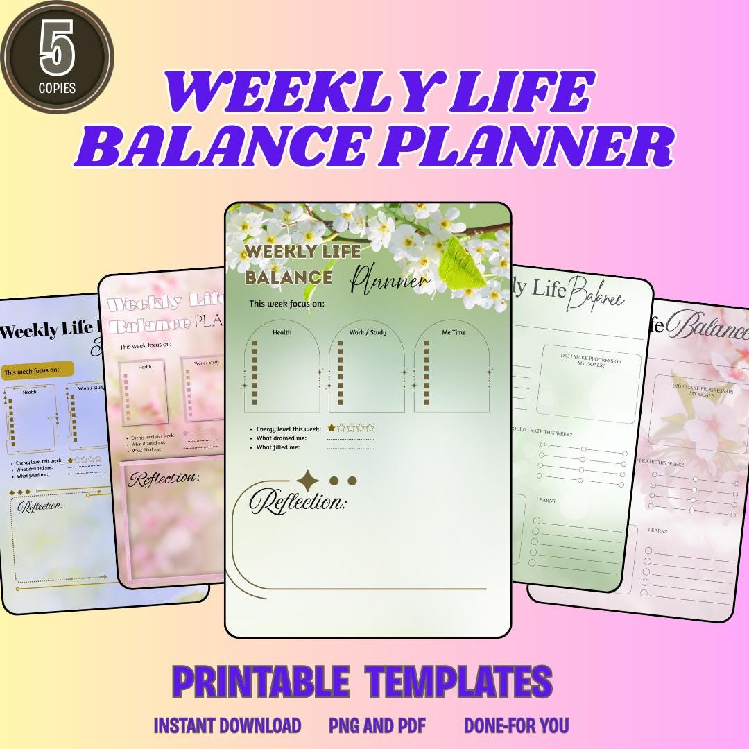 Weekly Life Balance Planner: Printable PDF - PNG - for Self Care ...