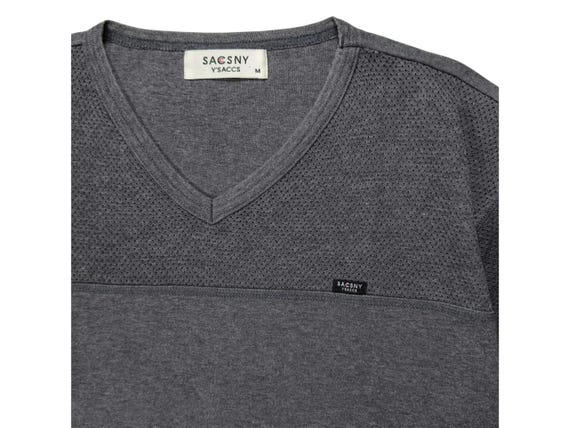 Yohji Yamamoto, Vintage Yohji Yamamoto Sacsny Y'saccs Mesh V-Neck T-Shirt | Grey Designer Tee | Japanese Minimalist Streetwear | Men's Size M