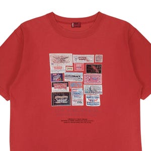 Vintage 2001 Levi's Red Graphic T-Shirt | Y2K Multi Label Patch Tee (Size M)