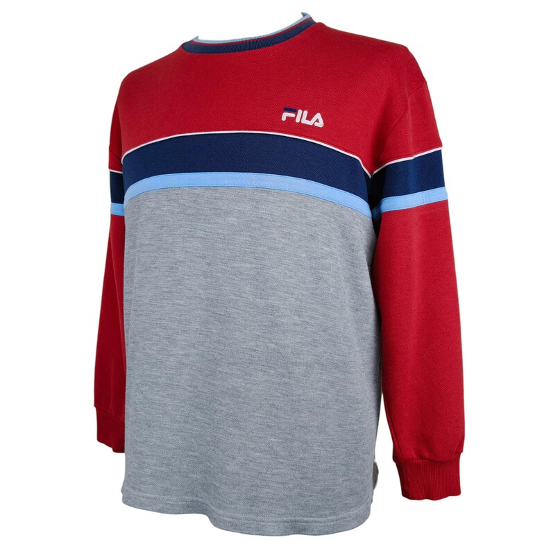 Sudadera vintage de cuello redondo con bloques de color de Fila de los 90 – Sudadera retro de estilo urbano imagen 6