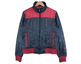 Chaleco acolchado vintage Takeo Kikuchi / Bloques de color azul y rojo, moda masculina japonesa (Talla M)