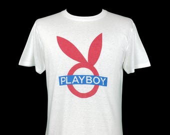 Camiseta vintage de conejita de Playboy Underground de rayón con logo grande, blanca, talla L, talla M