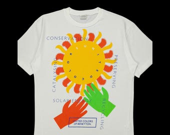 Camiseta gráfica vintage Benetton Solar Energy de los años 90, fabricada en Italia, algodón M
