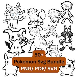Pokemon Monogramm Bundle für Cricut & Silhouette, Pokemon Umrisse SVG für Vinyl, Pokemon Clipart für Aufkleber Png-Dateien