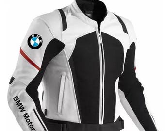 Blouson de course moto en cuir de vachette BMW Motorrad pour homme, cadeau Cafe Racer fait main Armor CE