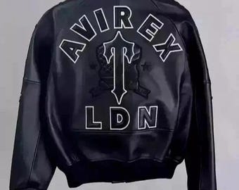 AVIREX Men’s Black American Bomber Real Cowhide Leather Flight Style Jacket, Perfect Gift for Him