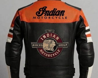 Men's Indian Bomber Icon Genuine Cowhide Leather Motorcycle Jacket, Perfect Gift for Him