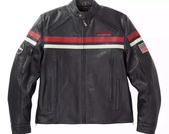 Men’s Indian Motorcycle Freeway Jacket & Black 7 Red | Pure Cowhide Leather Biker Jacket | Vintage Moto Style Outerwear, Best Gift for Him