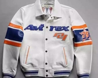 Men’s Avirex Real Cowhide Leather Bomber Jacket American Flight Leather Jacket, Perfect Gift for Him