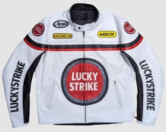 Men’s Lucky Strike Leather Racing Jacket: Vintage Cowhide Biker Jacket