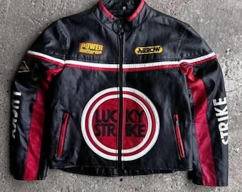 Vintage Lucky Strike Leather Racing Jacket: Real Cowhide, F1 Motorsport