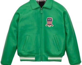 Men’s Avirex Cowhide Leather Bomber Jacket Style Flight Pilot Sheepskin Look Coat, Perfect Gift for Him