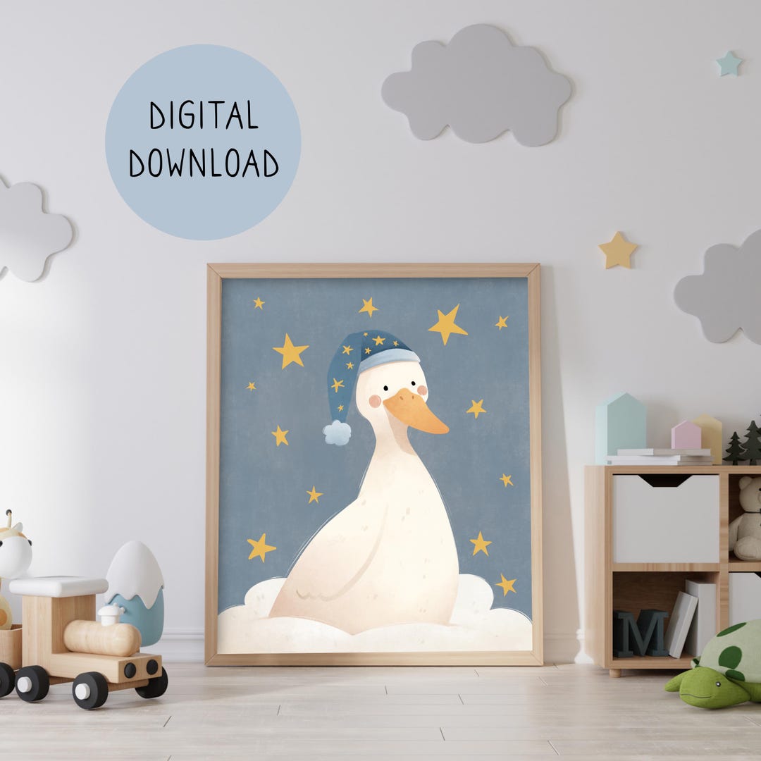 Whimsical Sleepy Duck Wall Art. Printable Goose Playroom Poster for ...