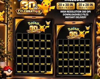 30th Celebration | Pikachu 30 Card Display Poster | 20X28 & 20X30 inch.