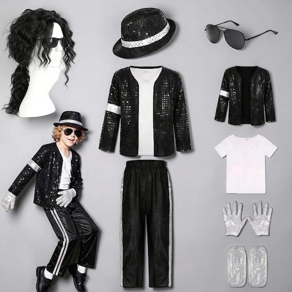 80s Pop Star MJ Kids Clothes Halloween Cosplay Michael Jackson Disco Hip Hop Performance Children's Costume Carnival Boys Outfit