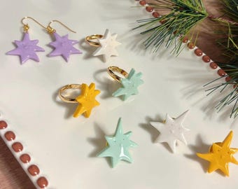 Star Jewelry • Polymer Clay • Handmade Star Collection – Earrings / Ear Clips / Rings / Brooches • Handmade Fimo Accessories