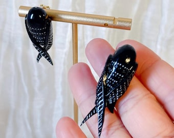 Handmade Swift Bird Earrings • Polymer Clay • black swift • Nature Jewelry • original design • ear clips • bird earrings