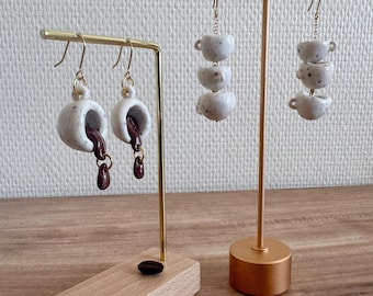 Coffee Ground Polymer Clay Earrings • Coffee Cup & Drip Earrings • Handmade Sustainable Jewelry • ear clips • Handmade Minimalist Earrings