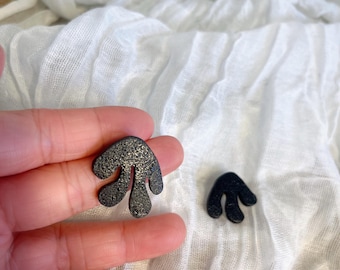 Matisse-Inspired Mini Black Sparkle Earrings • Polymer Clay • Lightweight & Artistic • original design • ear clips • Abstract earrings •