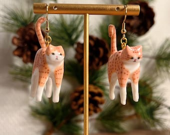 Handmade Orange Tabby Cat Earrings • Polymer Clay Ginger Cat • orange cat • Animal Jewelry • original design • ear clips •